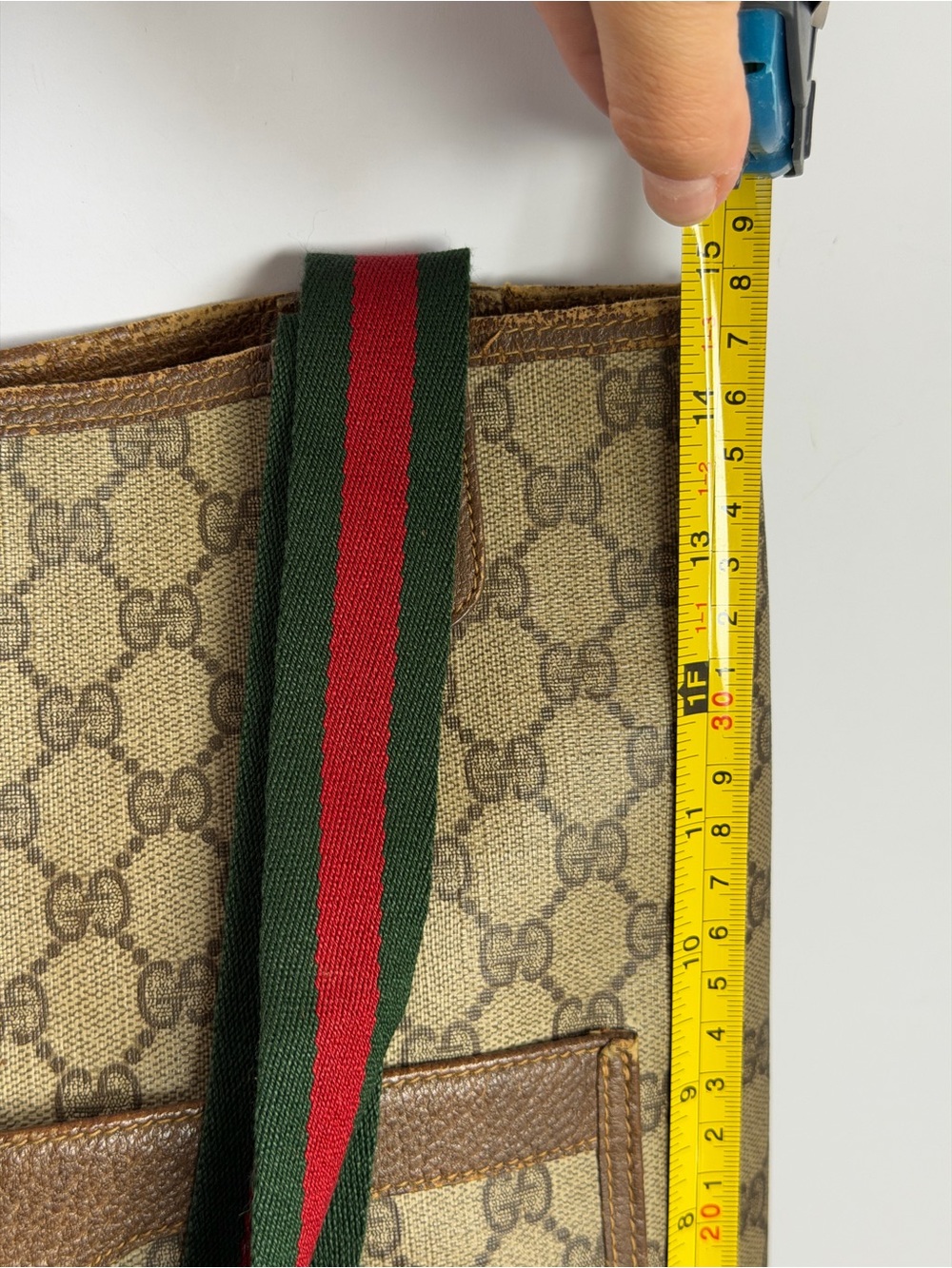 Gucci GG Supreme Monogram Canvas Tote Bag Sherry Web Stripe Handles - Picture 3 of 16
